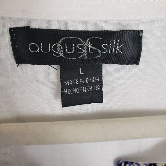 AUGUST Silk Linen Embroidered Top Size L - Picture 5 of 5